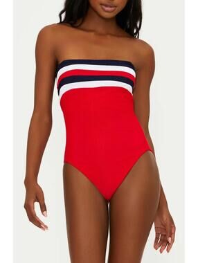 Beach Riot Jessa Stripe Rib One-Piece Swimsuit American Color Block Size L